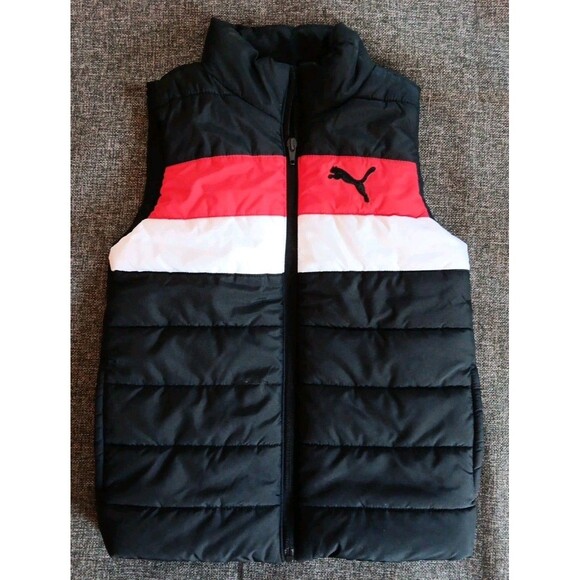 Vest Size 7 To 8 Boys Puma Puffer Black Red White Sleeveless Full Zip - Picture 1 of 5